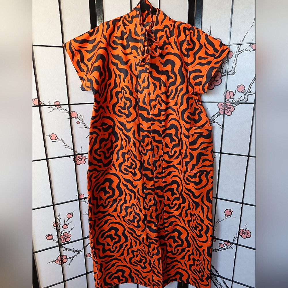 Vibrant Orange and Black Zebra Print African Bubu Kaftan Gown Dress Oversized